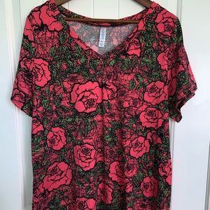 LuLaRoe Christy V Neck Tee Pink Roses